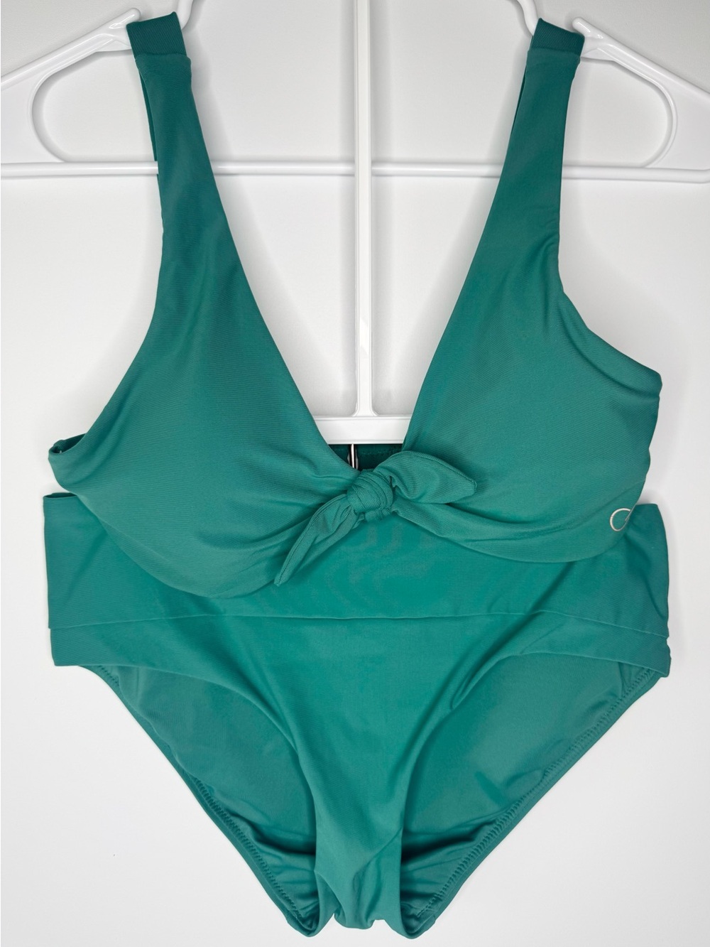 Calia Tie Front Bikini Top and Wide Band Bikini Bottom Set in Emerald Green